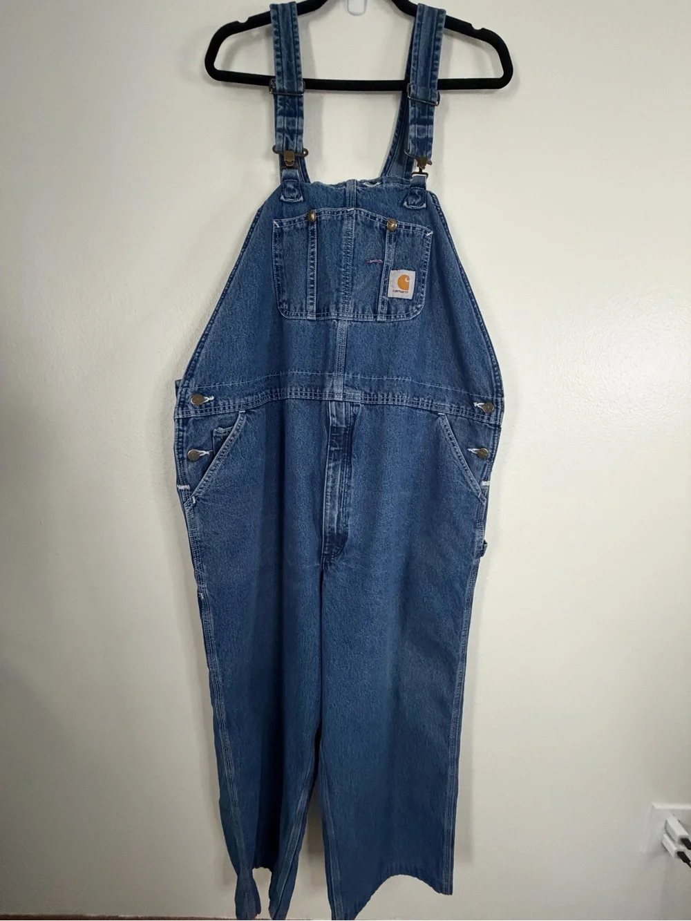 Carhartt Denim Overalls Men Size 44x27 Blue Stone Wash Workwear Dungaree